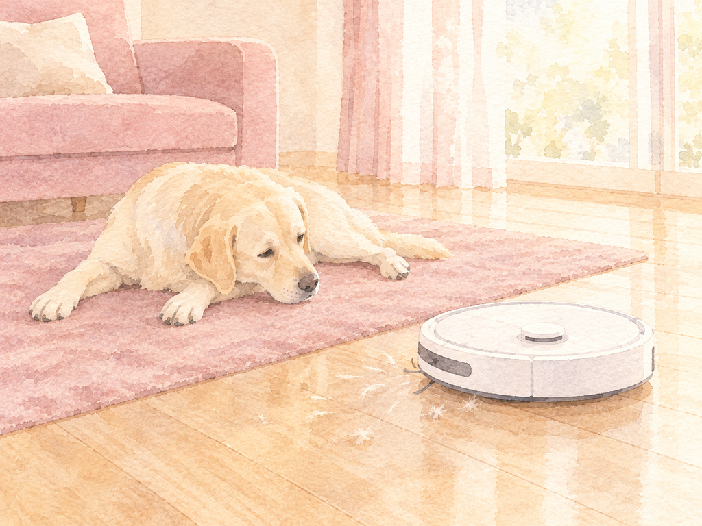 陽だまりのリビングで眠る犬